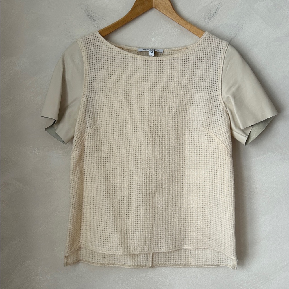 Cream Waffle Knit Short Sleeve Top by (Judith & Charles)